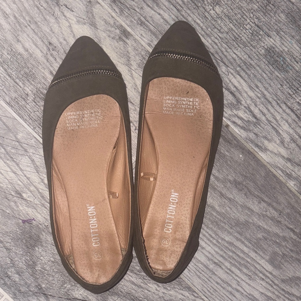 Cotton On Women's Olive Green Loafers with Chain Detail